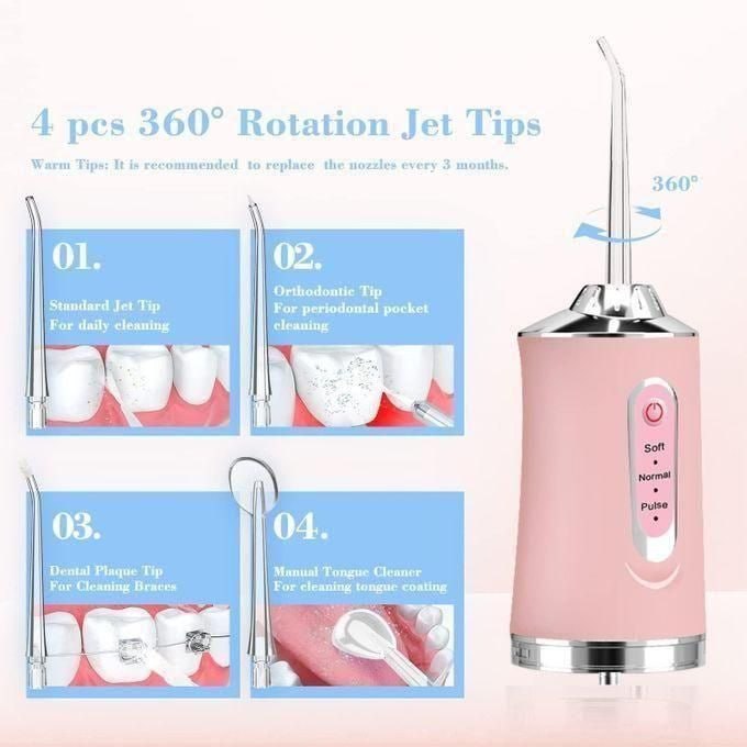 Electric Oral Irrigator Cordless,USB Rechargeable Dental Water Flosser with 4 Nozzles and 3 Pressure Modes,Teeth Cleaning and Whitening 4 Jet Tip IPX7 Waterproof Teeth Cleaner