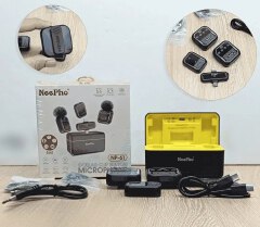 NP-61 Neepho Collar Clip Button Wireless Dual Mic Set with Digital Board | Type-C & Lightning Connectors | Pro Audio for Creators