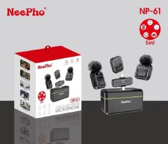 NP-61 Neepho Collar Clip Button Wireless Dual Mic Set with Digital Board | Type-C & Lightning Connectors | Pro Audio for Creators