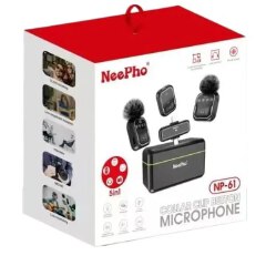 NP-61 Neepho Collar Clip Button Wireless Dual Mic Set with Digital Board | Type-C & Lightning Connectors | Pro Audio for Creators