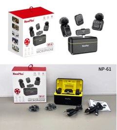 NP-61 Neepho Collar Clip Button Wireless Dual Mic Set with Digital Board | Type-C & Lightning Connectors | Pro Audio for Creators