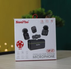 NP-61 Neepho Collar Clip Button Wireless Dual Mic Set with Digital Board | Type-C & Lightning Connectors | Pro Audio for Creators