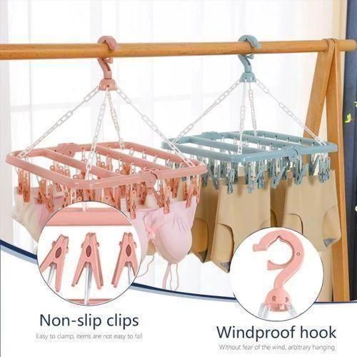 Multipurpose 32 Pegs Clips Folding Clothes Dryer Hanger Underwear/Socks Drying Hanger Rack