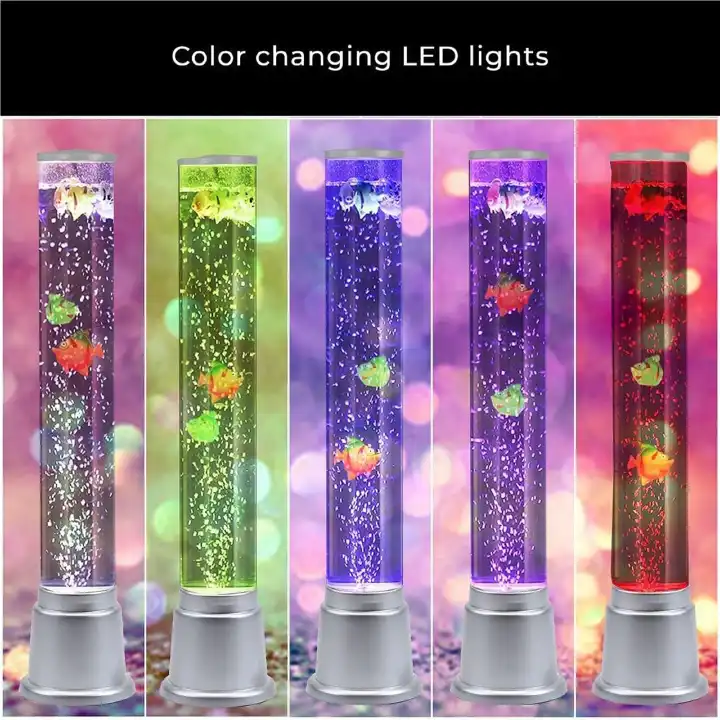 Bubble Sensory Fish Lamp 48cm Aquarium Night Light – 6 Color Changing Sensory Tubes Lava Table Lamp for Bedroom and Home Decor