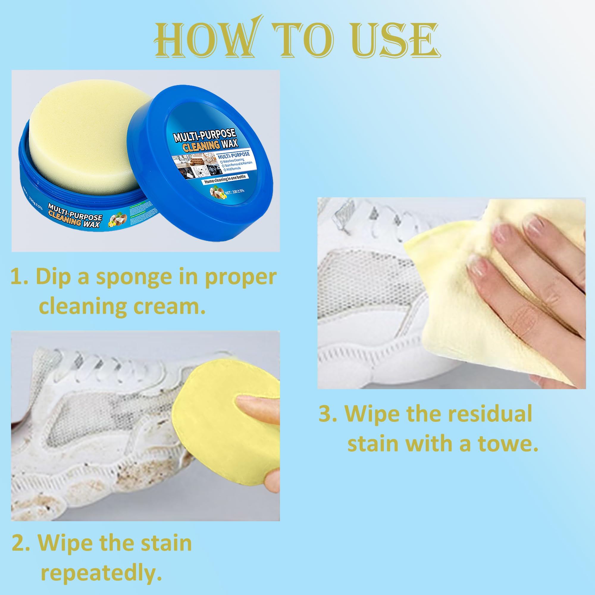 Multi-Functional Cleaning Cream with Sponge for Cleaning Shoes, Couch, Furniture and Car Interiors – White Shoes Cleaning Cream Removes Stubborn Stains