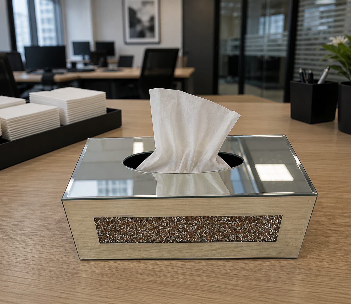 Crystal Glass Serviette Box, Elegant Tabletop Napkin Holder and Tissue Storage Organizer for Dining Table, Kitchen Counter, Living Room and Home Décor, Stylish Decorative Serviette Dispenser