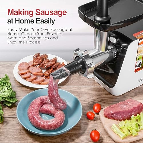 5-in-1 Electric Meat Grinder 2000W Heavy Duty Stainless Steel Mincer Machine, Sausage Stuffer with Kubbe, Slicing, Shredding and Tomato Juicing Kits for Home Kitchen Food Preparation