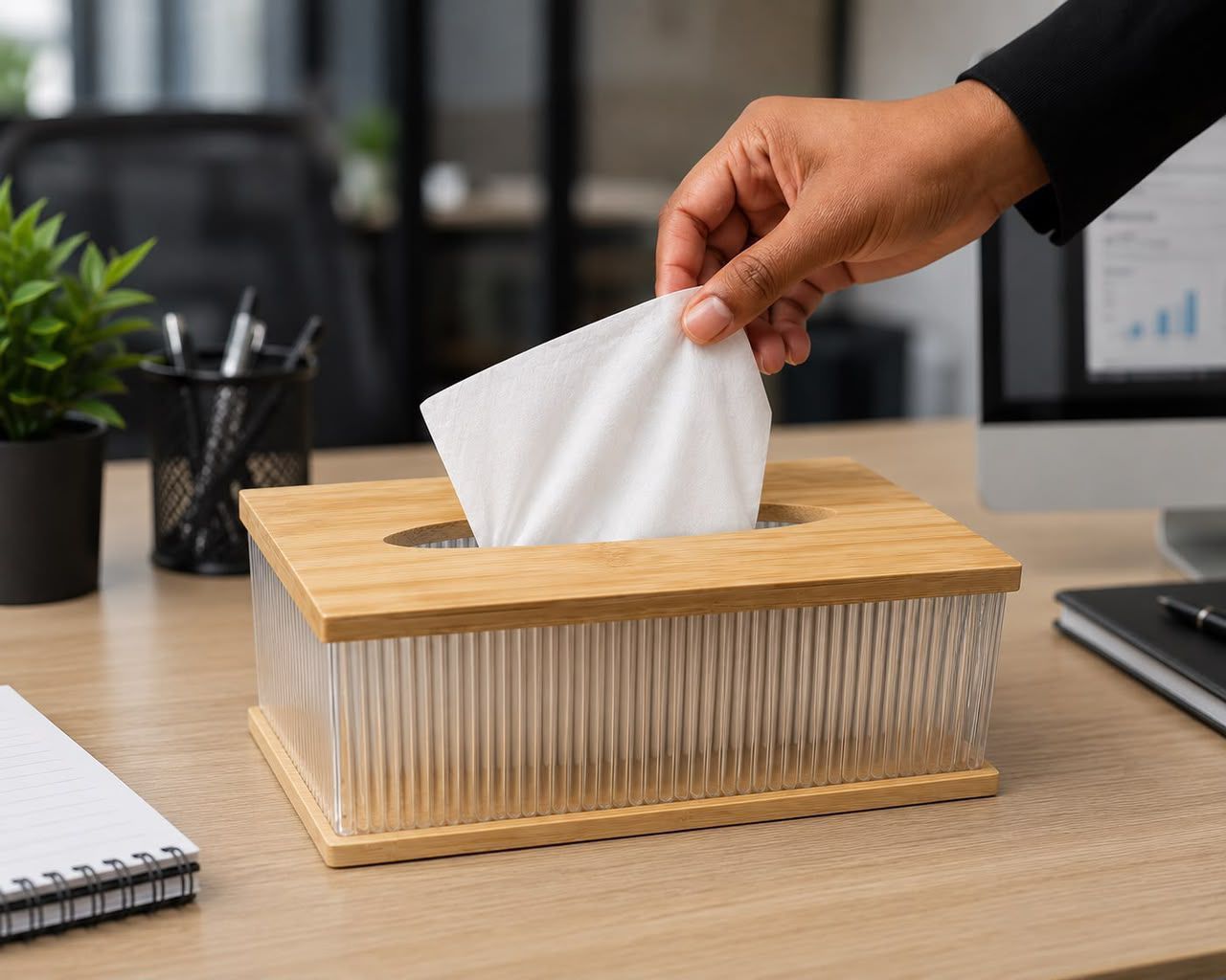 Bamboo Serviette Holder, Natural Wooden Napkin Organizer for Dining Table, Kitchen Countertop and Restaurant, Compact Tabletop Tissue Storage Stand for Neat and Convenient Napkin Organization