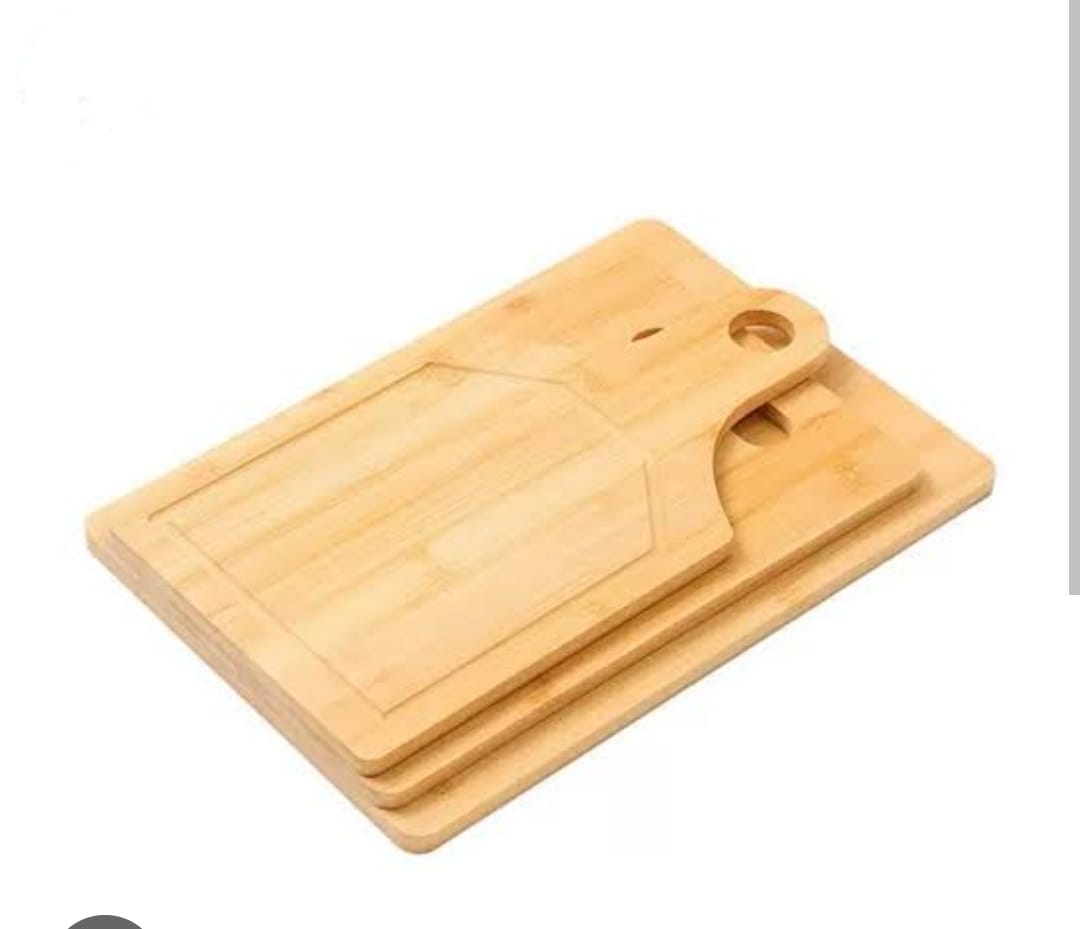 3 in 1 Wooden Bamboo Cutting Board with Handle – Solid Wood Kitchen Board for Pizza Bread Fruit and Vegetables with Hanging Design