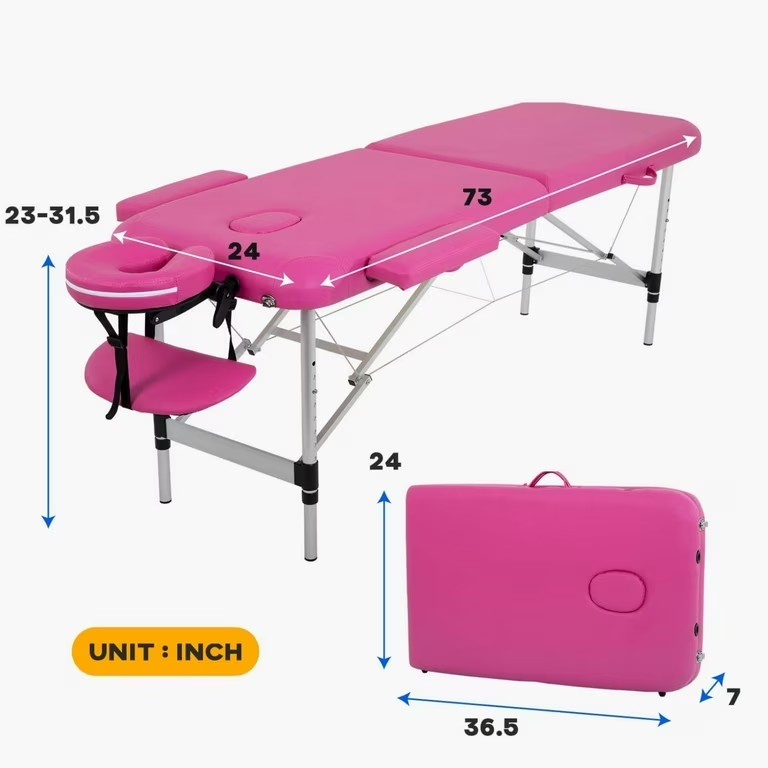 Folding Portable Massage Table 73 Inch Professional Spa Bed – Steel Lash Bed Tattoo Table with Carrying Case and Facial Cradle for Salon Use