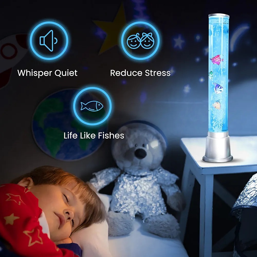 Bubble Sensory Fish Lamp 48cm Aquarium Night Light – 6 Color Changing Sensory Tubes Lava Table Lamp for Bedroom and Home Decor