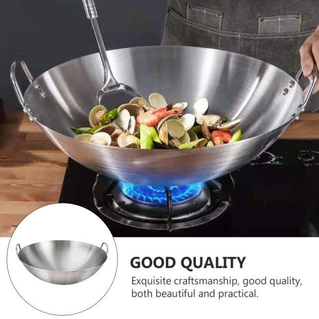 Thickened Heavy Gauge Aluminum Wok Frying Pan with Two Side Handles, Durable Deep Cooking Wok for Stir Frying, Sautéing and Everyday Kitchen Meal Preparation, 34cm Household Cookware
