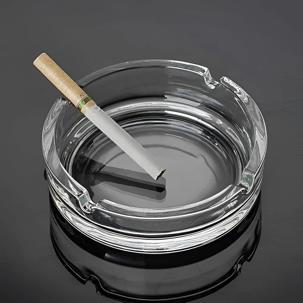 Crystal Clear Double Wall Glass Ashtray, Elegant Tabletop Smoke Collectible for Cigarettes and Cigars, Stylish Transparent Ash Tray for Home, Office, Indoor and Outdoor Use