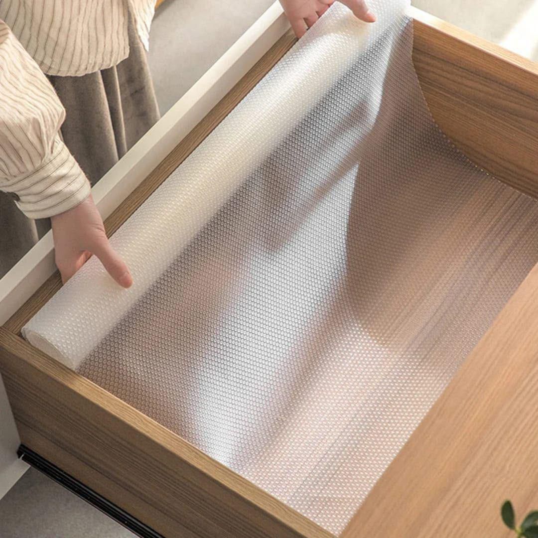 Clear Kitchen Drawer Liner Mat, Oil Proof Moisture Resistant Cupboard Shelf Liner, Non-Slip Protective Storage Mat for Cabinets, Drawers, Shelves, Kitchen Counters and Home Organization