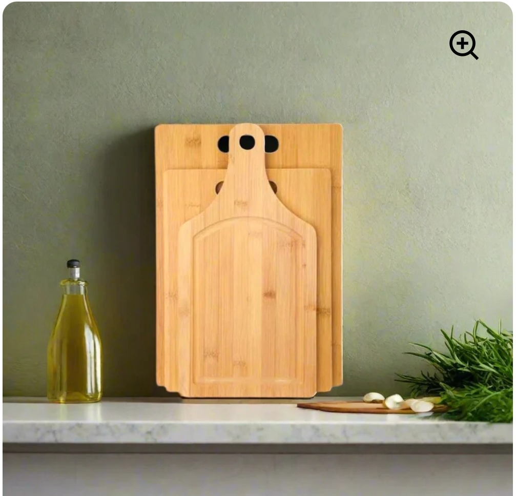 3 in 1 Wooden Bamboo Cutting Board with Handle – Solid Wood Kitchen Board for Pizza Bread Fruit and Vegetables with Hanging Design