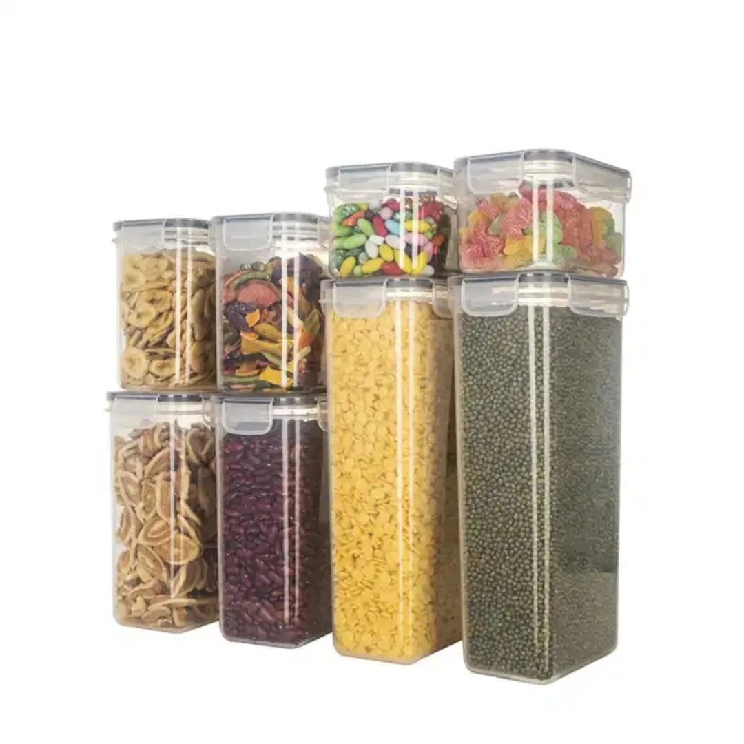 Set of 8pcs Plastic Kitchen Storage Containers – 2x0.8L, 2x1.6L, 2x2L and 2x2.8L Airtight Containers for Pantry and Fridge Organization