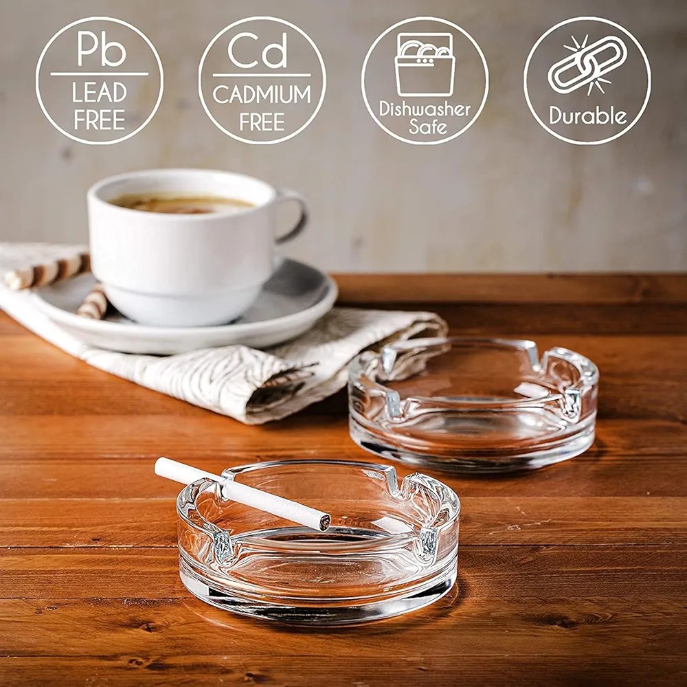 Crystal Clear Double Wall Glass Ashtray, Elegant Tabletop Smoke Collectible for Cigarettes and Cigars, Stylish Transparent Ash Tray for Home, Office, Indoor and Outdoor Use