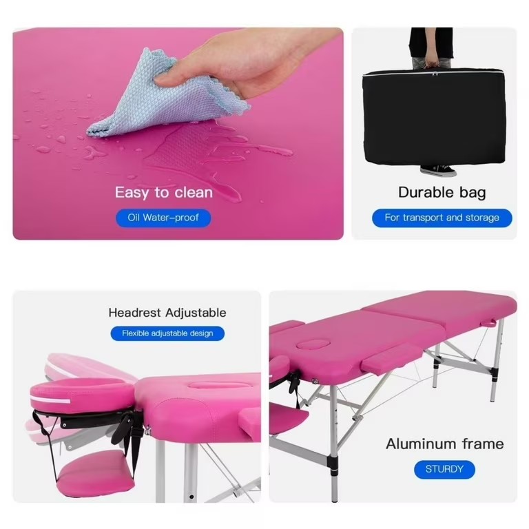 Folding Portable Massage Table 73 Inch Professional Spa Bed – Steel Lash Bed Tattoo Table with Carrying Case and Facial Cradle for Salon Use