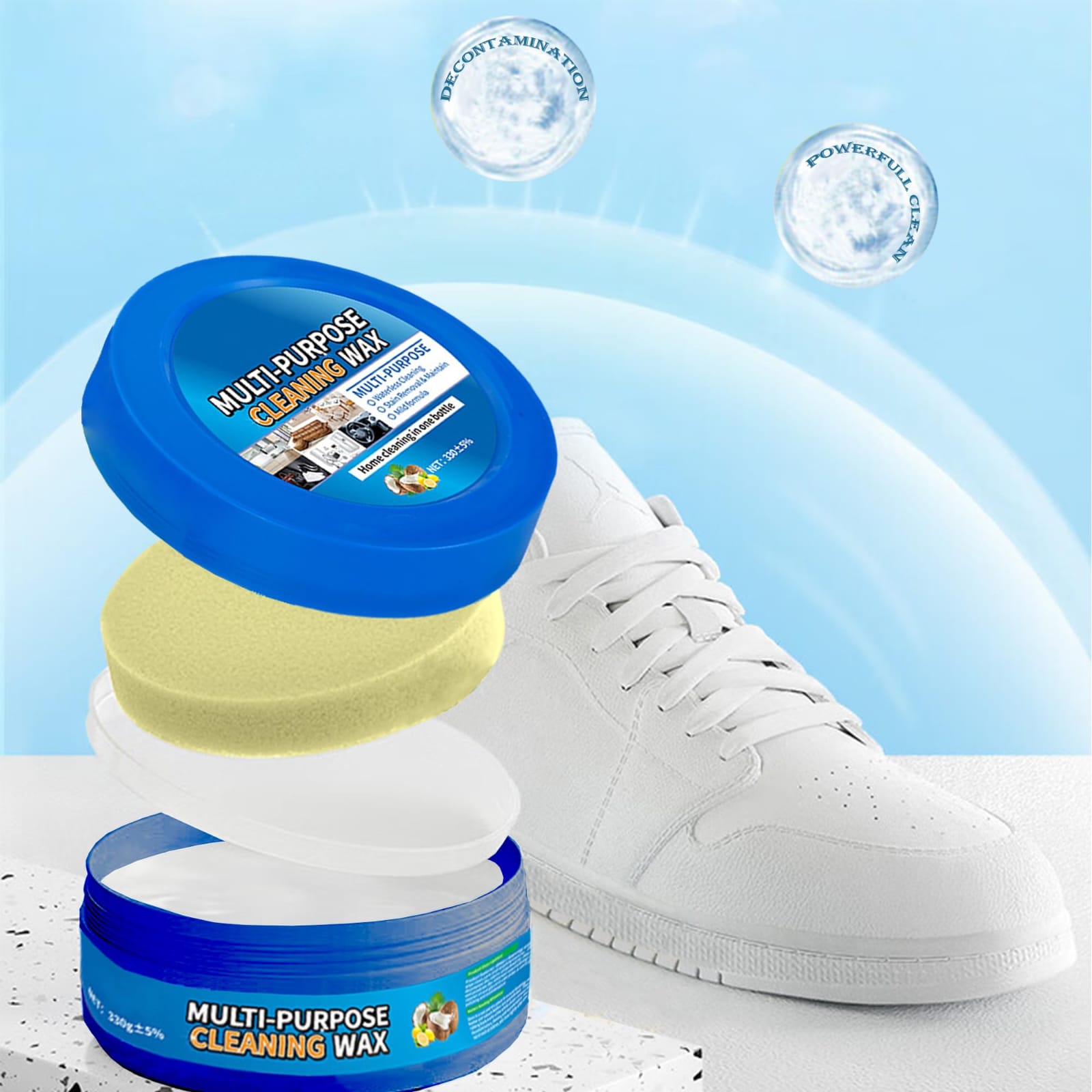 Multi-Functional Cleaning Cream with Sponge for Cleaning Shoes, Couch, Furniture and Car Interiors – White Shoes Cleaning Cream Removes Stubborn Stains