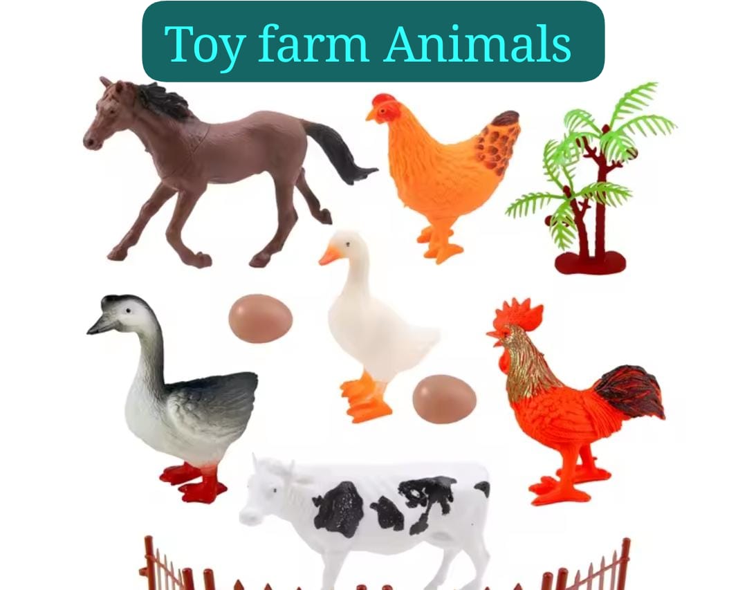 CBC Learning Farm Animals Adventure Set of 6 Toy Figures, Educational Cartoon Farm Animal Playset for Kids, Imaginative Pretend Play Learning Toys for Toddlers and Children Aged 3+ Years