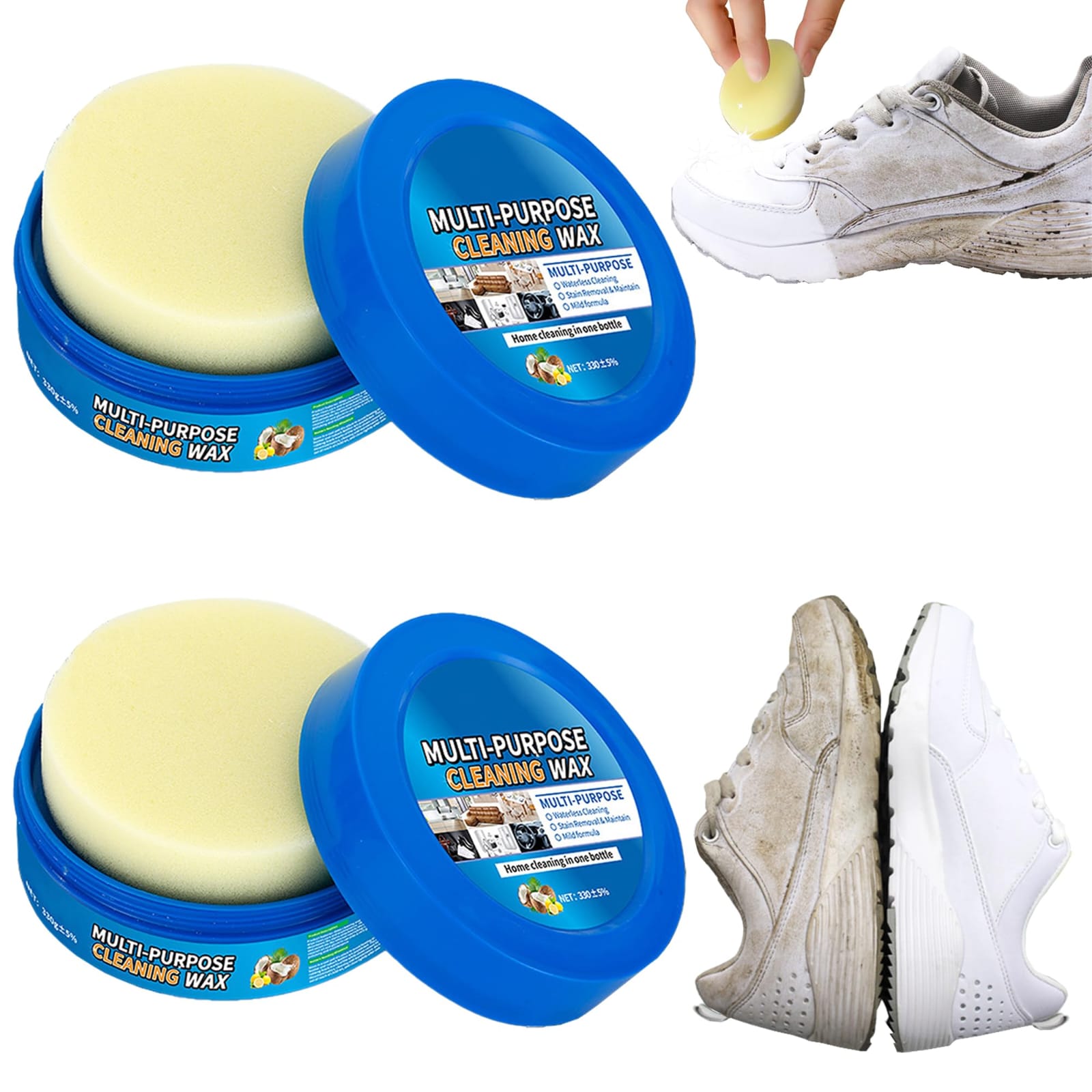 Multi-Functional Cleaning Cream with Sponge for Cleaning Shoes, Couch, Furniture and Car Interiors – White Shoes Cleaning Cream Removes Stubborn Stains