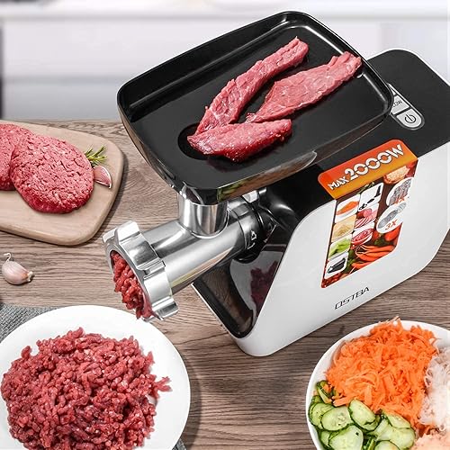 5-in-1 Electric Meat Grinder 2000W Heavy Duty Stainless Steel Mincer Machine, Sausage Stuffer with Kubbe, Slicing, Shredding and Tomato Juicing Kits for Home Kitchen Food Preparation