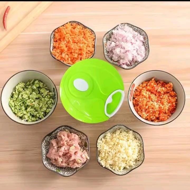 High Quality Plastic & Metallic Blades Kitchen Manual Mini Shredder/Spin Cutter – with Acrylic Bowl for Onions, Tomatoes, Garlic, and Vegetables