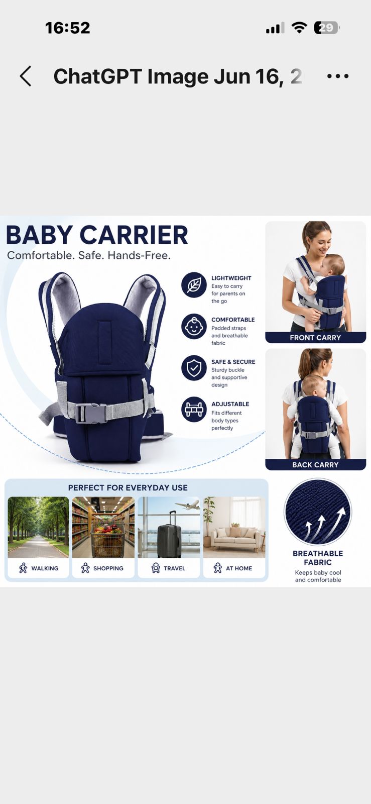 Baby Carrier with Hood for Newborns – Adjustable, Breathable, and Ergonomic Front & Back Baby Sling for Comfort and Support
