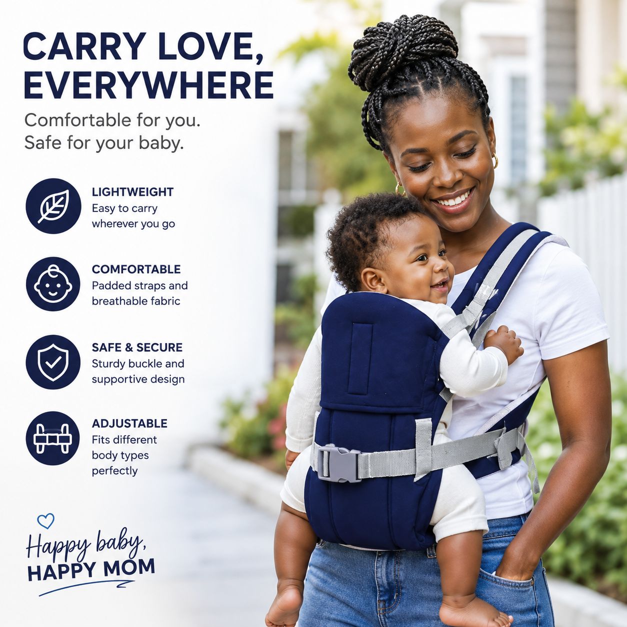 Baby Carrier with Hood for Newborns – Adjustable, Breathable, and Ergonomic Front & Back Baby Sling for Comfort and Support