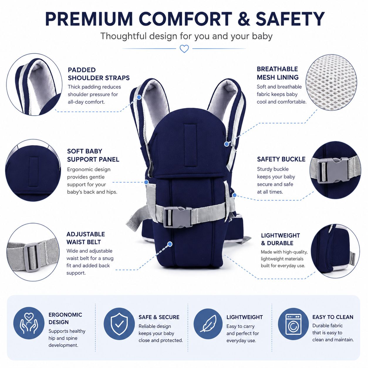 Baby Carrier with Hood for Newborns – Adjustable, Breathable, and Ergonomic Front & Back Baby Sling for Comfort and Support