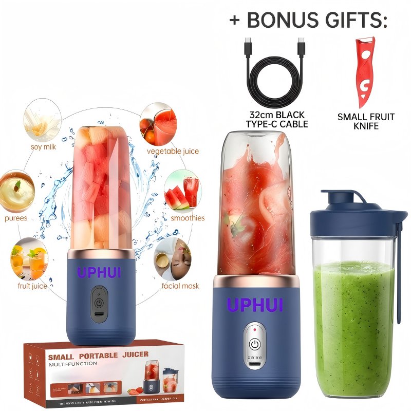 UPHUI Personal Blender For Shakes And Smoothies Portable Mixer Fruit Juicer USB Rechargeable With 6 Blades Handheld Blenders For Sports Travel And Outdoors Small Electric Mini Blender