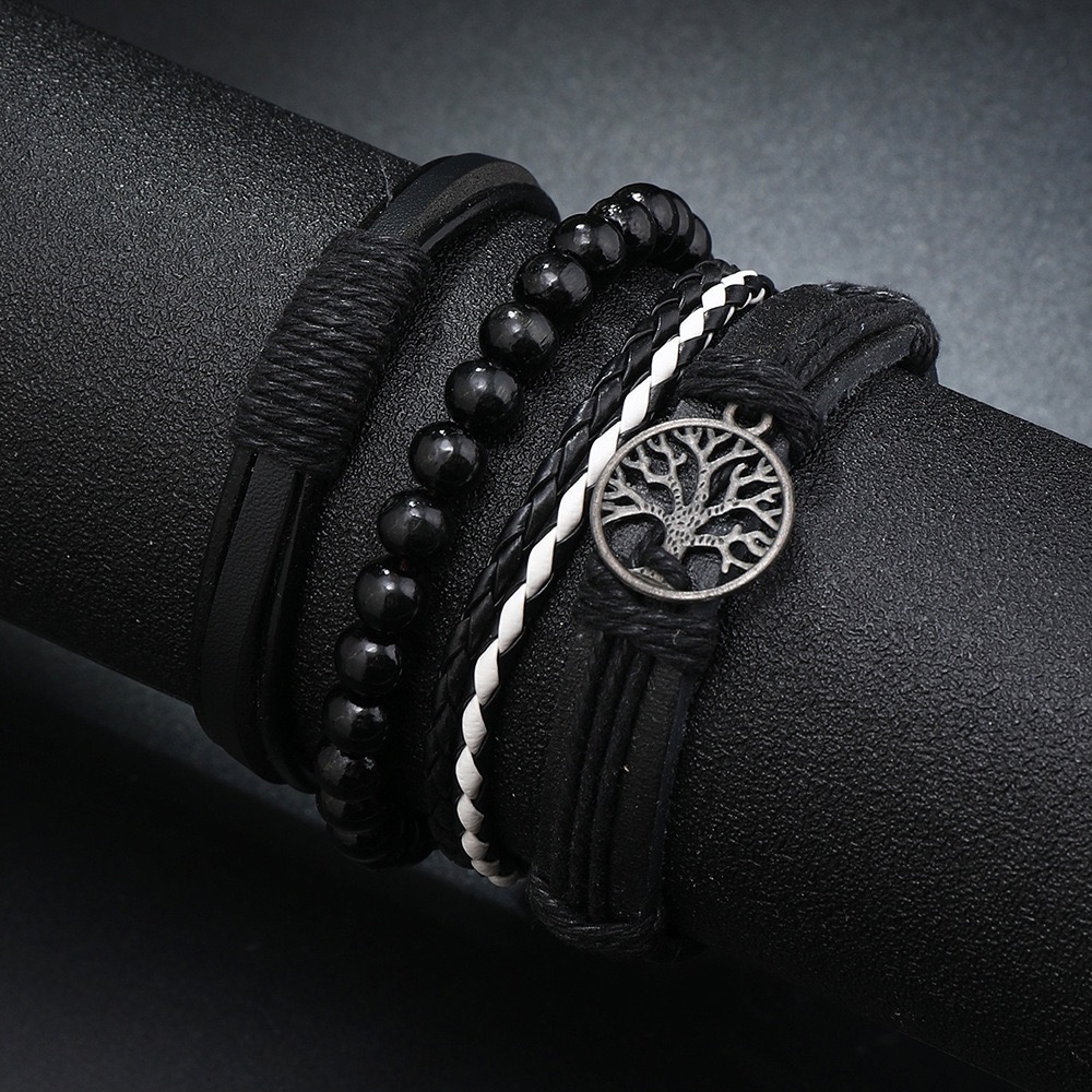 5 In 1 Men's Watch Bracelets Set Men's Geneva Calendar Business Quartz Steel Strip Watch AndWith Life Tree Leather Beaded Braided Bracelets Fashion Casual Accessories Gift Set For Men