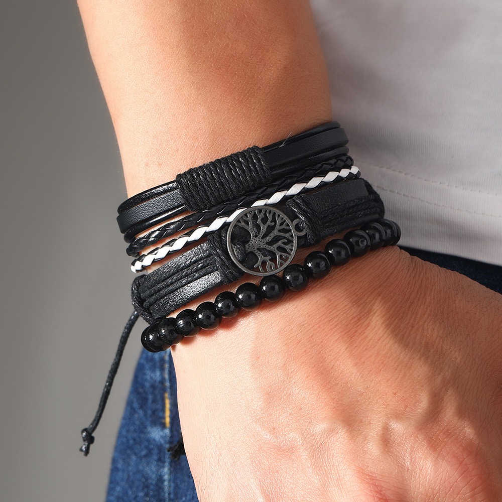 5 In 1 Men's Watch Bracelets Set Men's Geneva Calendar Business Quartz Steel Strip Watch AndWith Life Tree Leather Beaded Braided Bracelets Fashion Casual Accessories Gift Set For Men