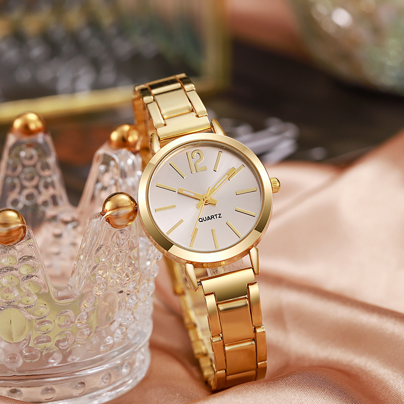2 In 1 Womens Gold Watch And Bracelet Set Minimalist Quartz Wristwatch With Stainless Steel Band And Adjustable Love Bangle Fashion Casual Ladies Accessories Gift Set For Daily Wear