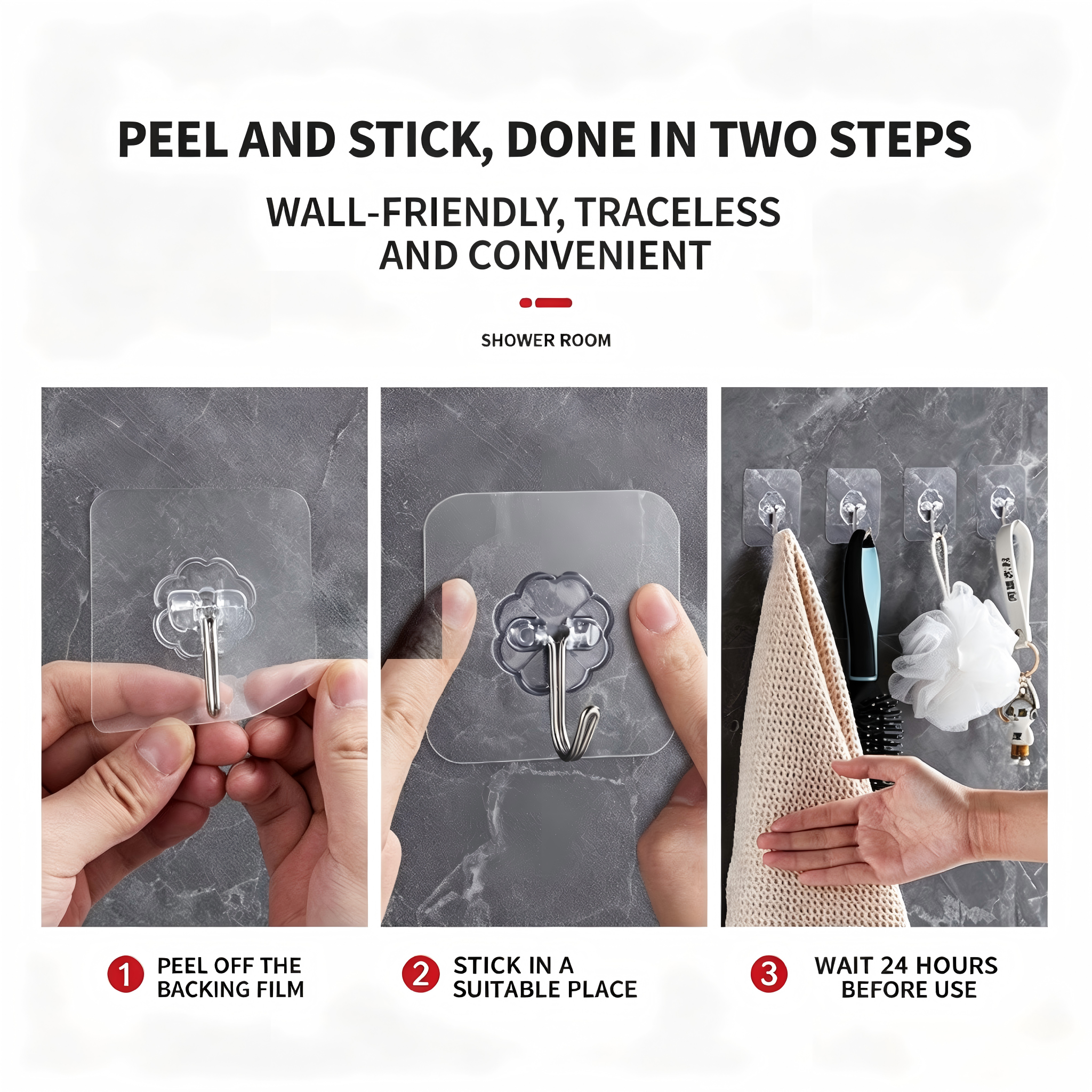 UPHUI Extra Large 10Pcs Set Of Household Hooks Without Punching Strong Wall Gelcoat Hooks Wall Hanging Hooks Bathroom Shower Outdoor Kitchen Door Waterproof Sticky Hooks