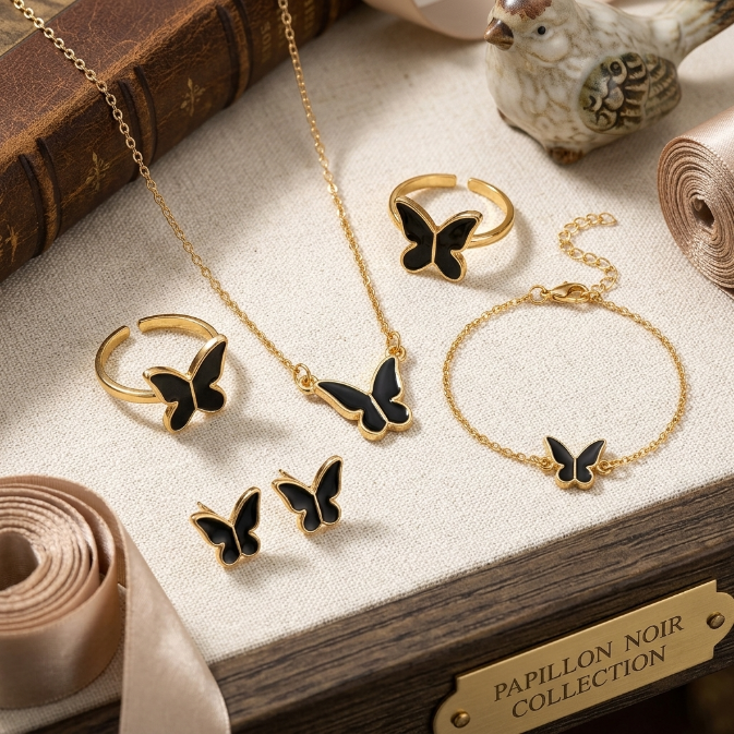 6 In 1 Women's Watch Jewelry Set Earrings Rings Necklace Bracelet Set  Ladies' Butterfly Jewelry Set Women's Wristwatch Leather Strap Quartz Watch Ladies' Butterfly Watch Set For Daily Wear Parties