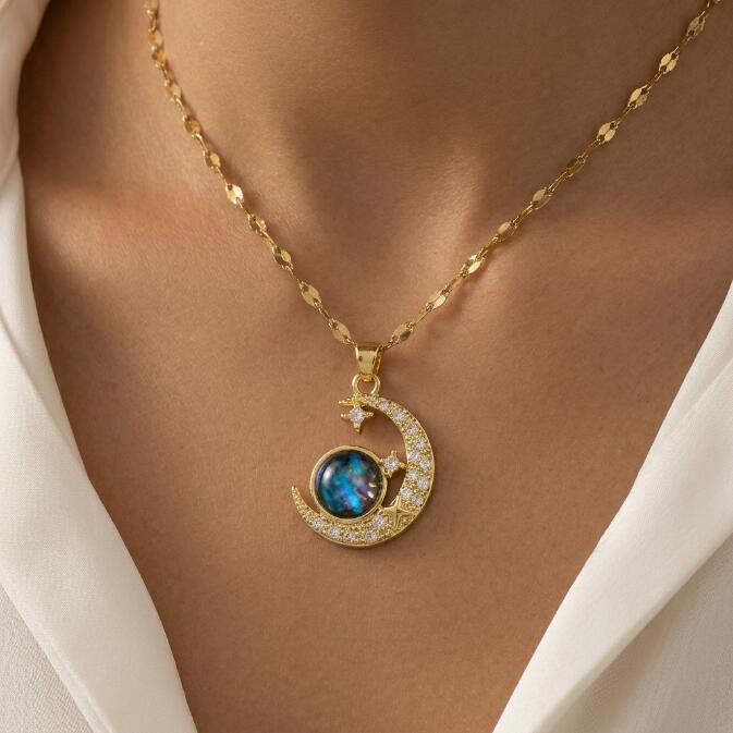 Lady's Necklace Dolphin Star Pendant Necklace Bohemian Style Fashion Women Gold Blue Stone Diamond Exaggerated Jewelry For Daily Party Gift