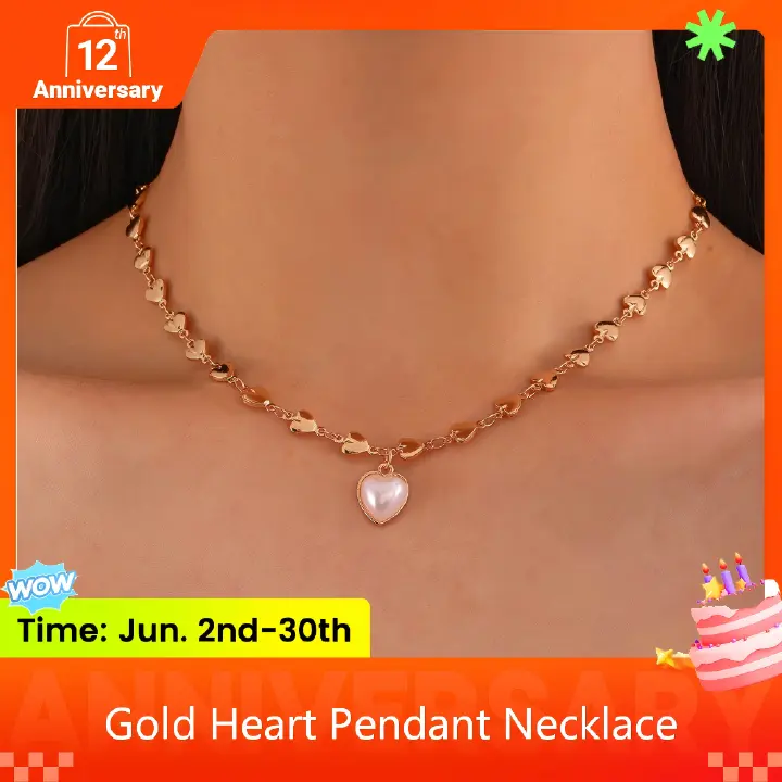 UPHUI Lady's Necklace 18K Gold Plated Heart Chain Choker With Delicate White Mother Of Pearl Heart Pendant Skin Friendly Hypoallergenic Lightweight Elegant Fashion Accessories Suitable For Daily Wear