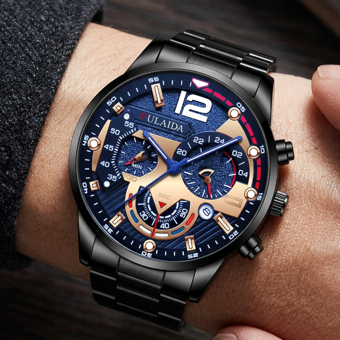 Men Watches Fashion Sport Men's Stainless Steel Case Steel Band Quartz Analog Wrist Watch