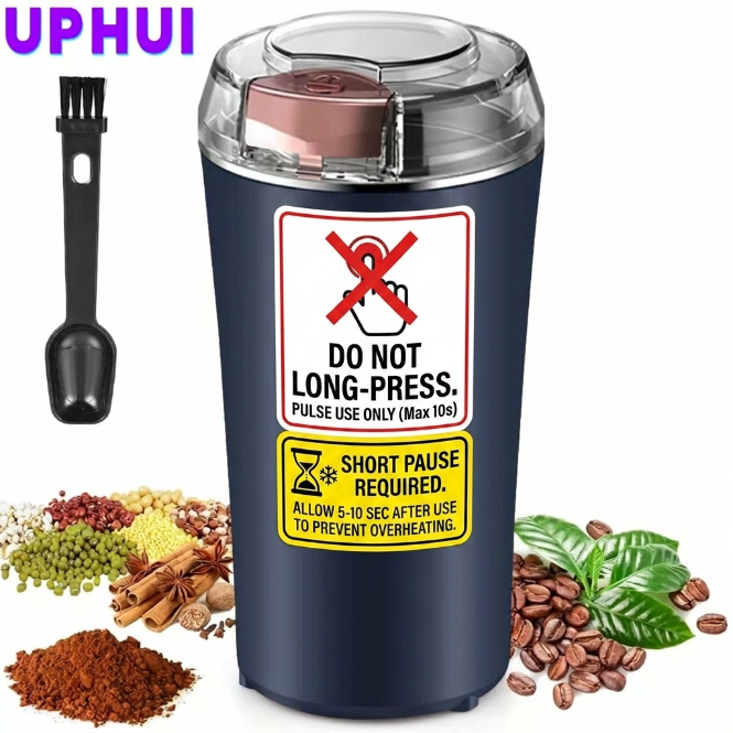 UPHUI Electric Coffee Grinder Spice Grinder Coffee Bean And Vanilla Grinder Equipped With A Brush Spoon And One Button Stainless Steel Grinding Suitable For Vanilla Peanut Grain And Bean Grinding