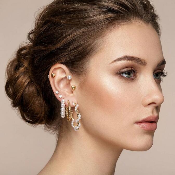 12PCS Earrings Women's Oversized Earrings Pearl Diamond Love Stud Earrings 6 Sets Gold Exaggerated Earrings Stud Earrings For Shopping And Mtching Everyday Wear Or Gifts