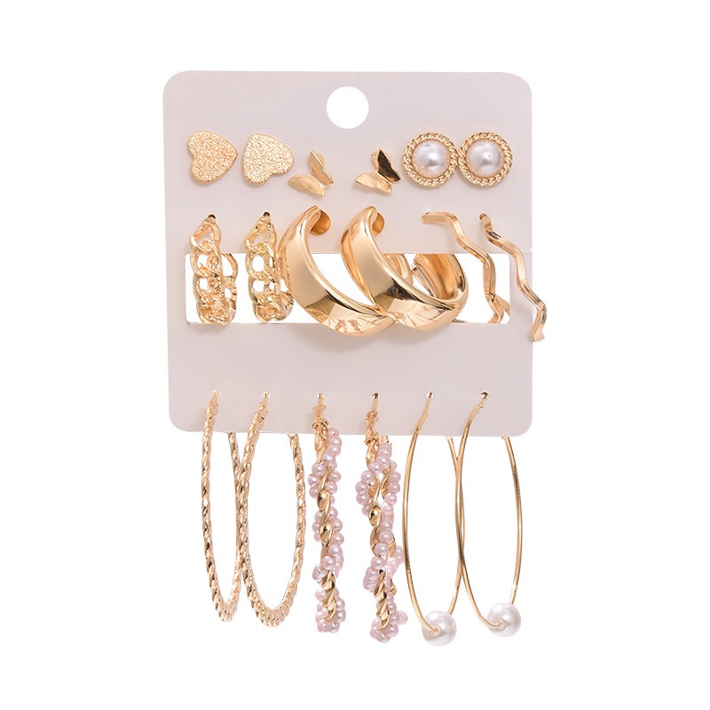 18 PCS Set Earrings Oversized Earrings Hoop Exaggerated  Metal Chain Love Butterfly Wide Circle Pearl Delicate Elegance For Shopping And Mtching Everyday Wear Or Gifts