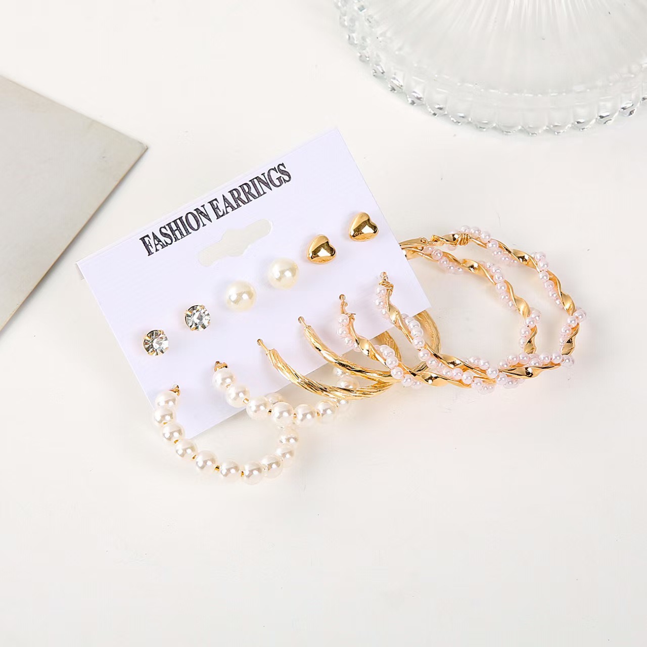 12PCS Earrings Women's Oversized Earrings Pearl Diamond Love Stud Earrings 6 Sets Gold Exaggerated Earrings Stud Earrings For Shopping And Mtching Everyday Wear Or Gifts