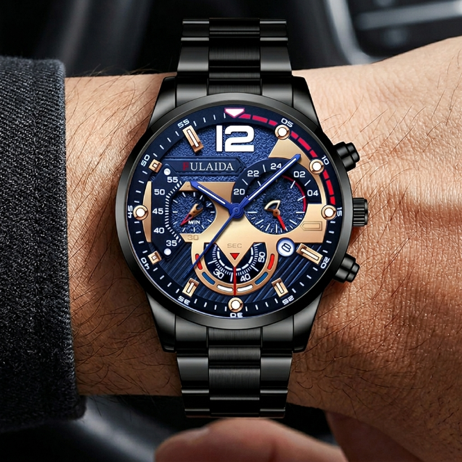 Men Watches Fashion Sport Men's Stainless Steel Case Steel Band Quartz Analog Wrist Watch