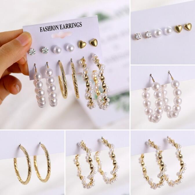 12PCS Earrings Women's Oversized Earrings Pearl Diamond Love Stud Earrings 6 Sets Gold Exaggerated Earrings Stud Earrings For Shopping And Mtching Everyday Wear Or Gifts