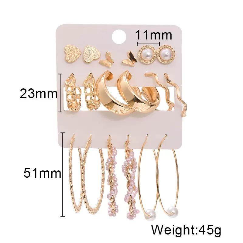 18 PCS Set Earrings Oversized Earrings Hoop Exaggerated  Metal Chain Love Butterfly Wide Circle Pearl Delicate Elegance For Shopping And Mtching Everyday Wear Or Gifts