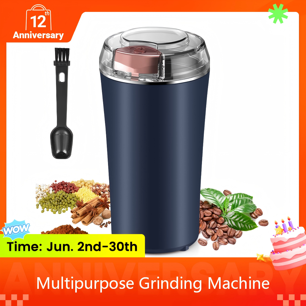 UPHUI Electric Coffee Grinder Spice Grinder Coffee Bean And Vanilla Grinder Equipped With A Brush Spoon And One Button Stainless Steel Grinding Suitable For Vanilla Peanut Grain And Bean Grinding