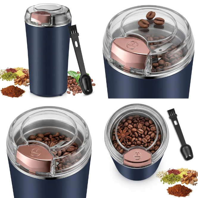 UPHUI Electric Coffee Grinder Spice Grinder Coffee Bean And Vanilla Grinder Equipped With A Brush Spoon And One Button Stainless Steel Grinding Suitable For Vanilla Peanut Grain And Bean Grinding