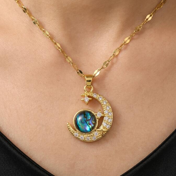 Lady's Necklace Dolphin Star Pendant Necklace Bohemian Style Fashion Women Gold Blue Stone Diamond Exaggerated Jewelry For Daily Party Gift