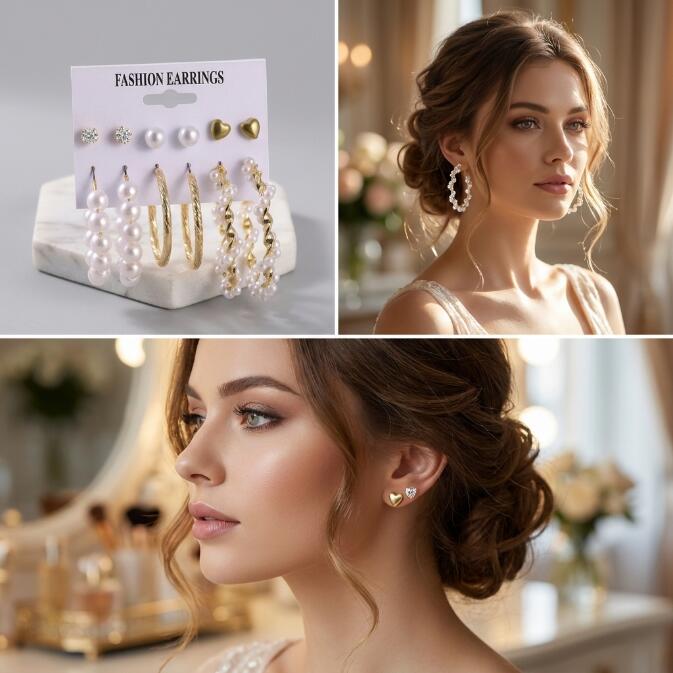 12PCS Earrings Women's Oversized Earrings Pearl Diamond Love Stud Earrings 6 Sets Gold Exaggerated Earrings Stud Earrings For Shopping And Mtching Everyday Wear Or Gifts